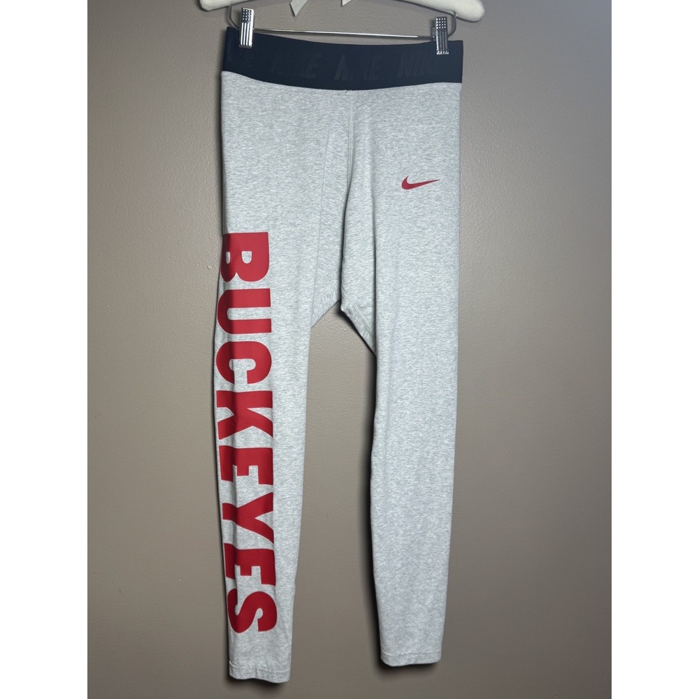 Nike Ohio State Buckeyes Women Gray High Waisted Leggings M OSU NCAA Athleisure